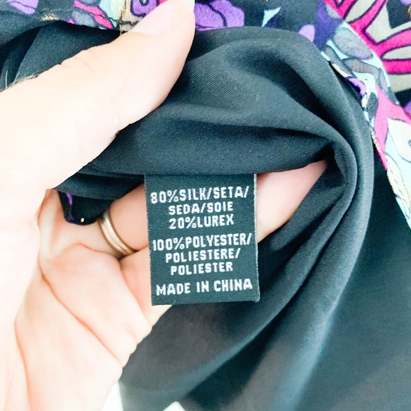 Tibi Empire Waist Silk Dress Sz 10 Metallic Floral - Picture 7 of 7